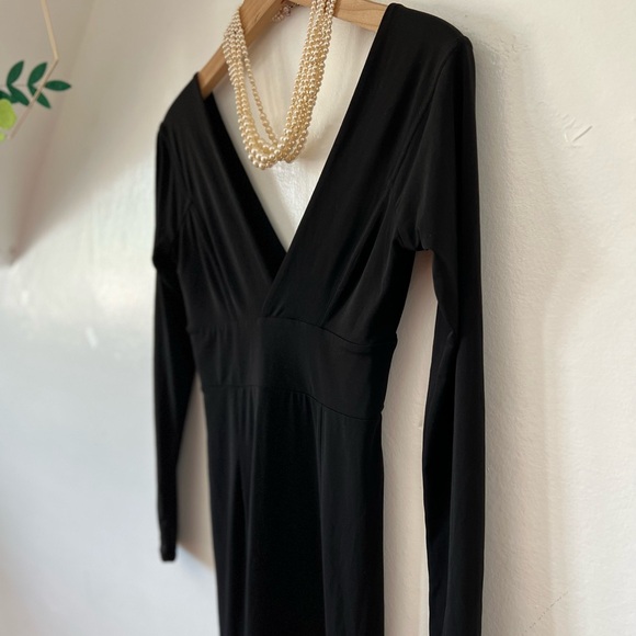 EUC Moda International S black deep v neck dress long sleeve dance date night - Picture 8 of 10